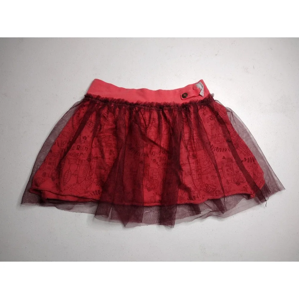 Naartjie Kids Girls Red Tulle Overlay Doodle Print Skirt Size‎ 5 Years